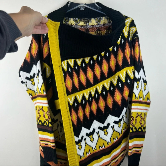 Baciano Open Knit Geometric Waterfall Cardigan Boho Southwestern Fair Isle Retro - Picture 10 of 12
